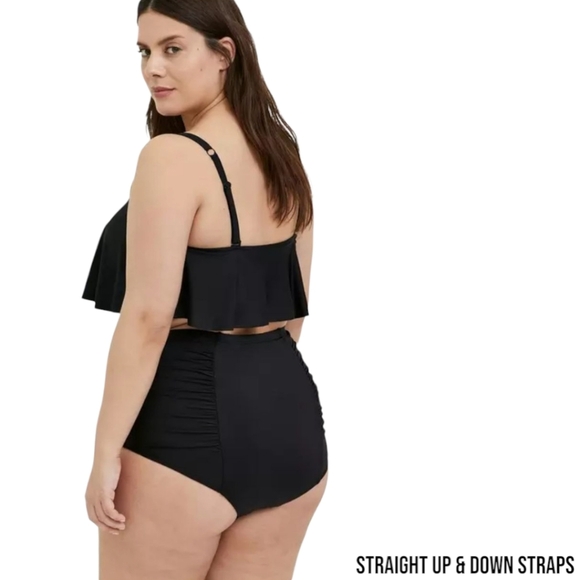 TORRIDS Flirt Collection Plus Size Wireless Black Straight Flounce Bikini Top 4X - Picture 10 of 16